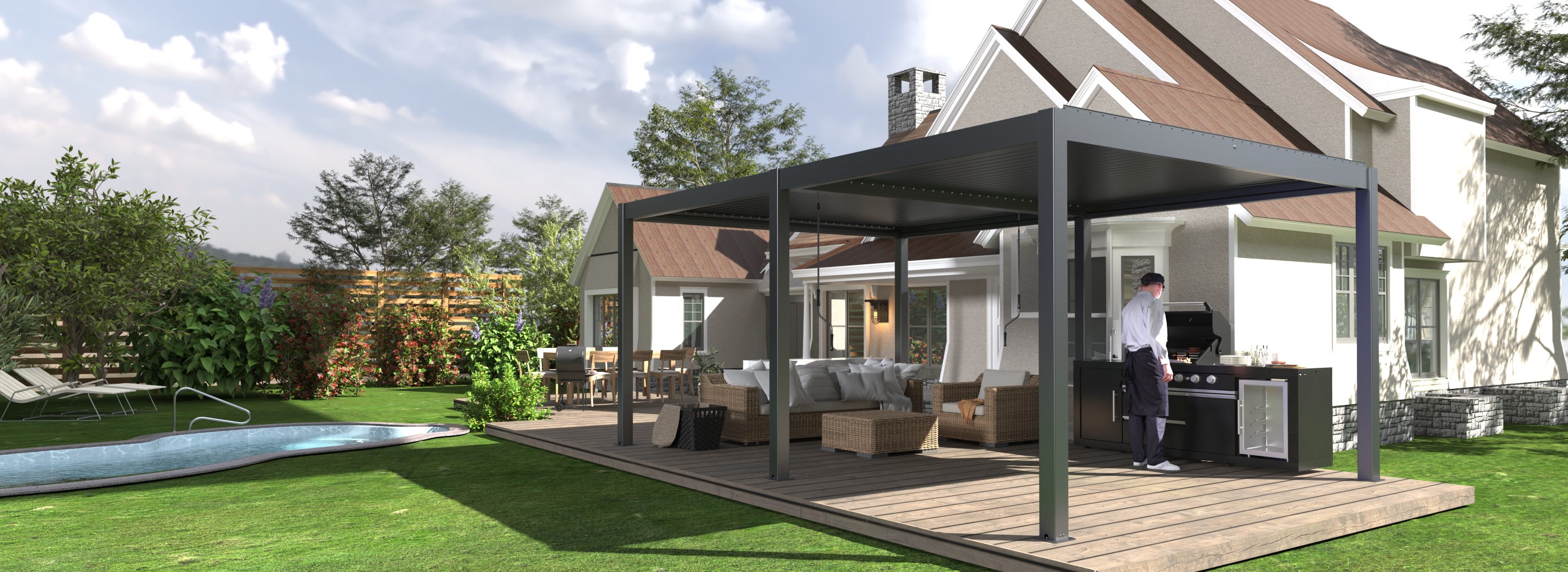 Pergola,Manual Outdoor Louvered Sun Shade Panel, Multi-Function Louvered Awning For Patio & Indoor Use_voghion.com